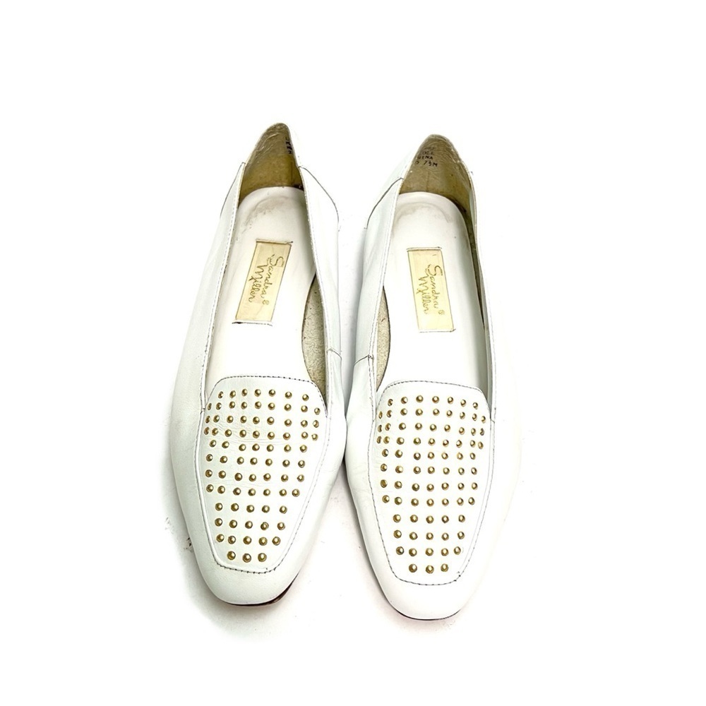 Vintage 1990s white leather gold dome rivet embellished slip on loafers
